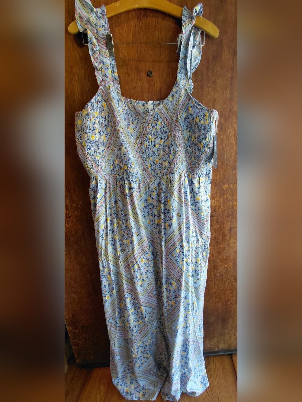 Floral Maxi Sundress in Light Blue and Yellow Derek Heart 3X Nwot